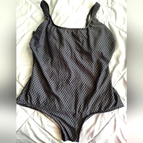 Beach Cabana Other - Vintage Checkered Black/Gray One Piece Swimsuit
